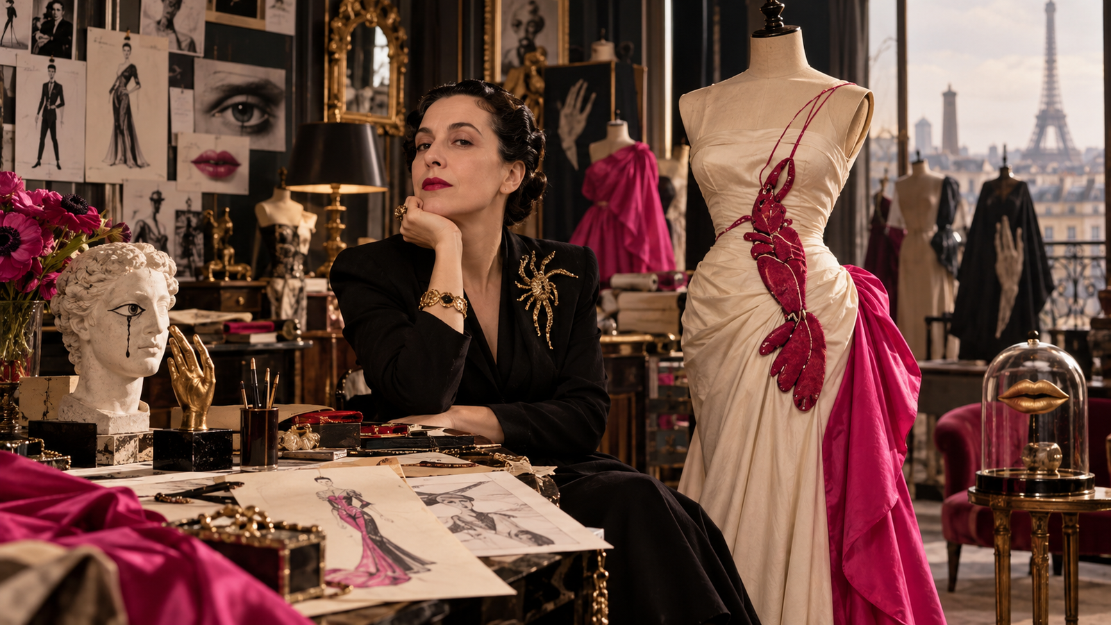 Retrato recreado de Elsa Schiaparelli, diseñadora italiana vinculada al surrealismo
