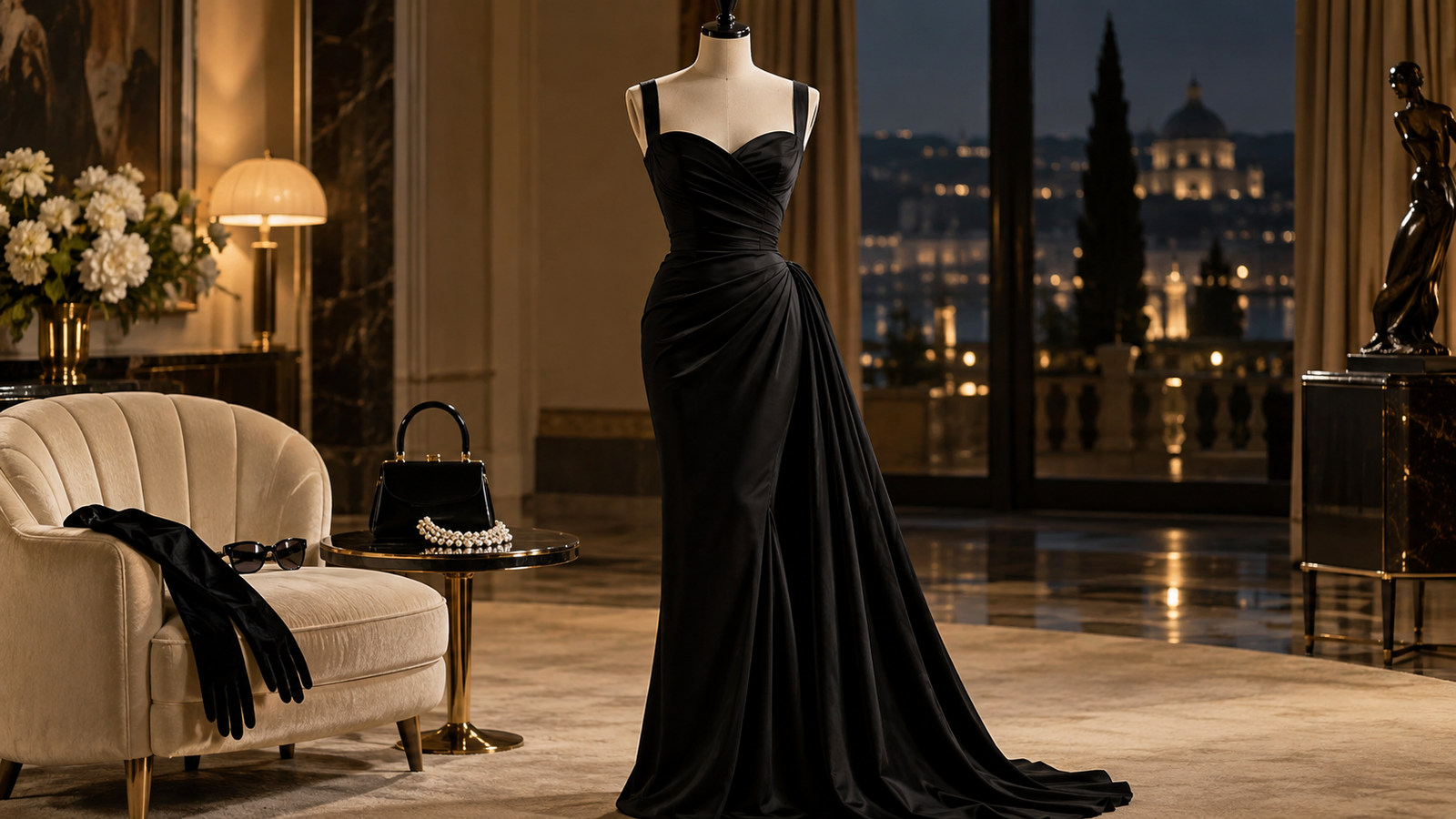 Vestido negro estilizado para una imagen cinematográfica