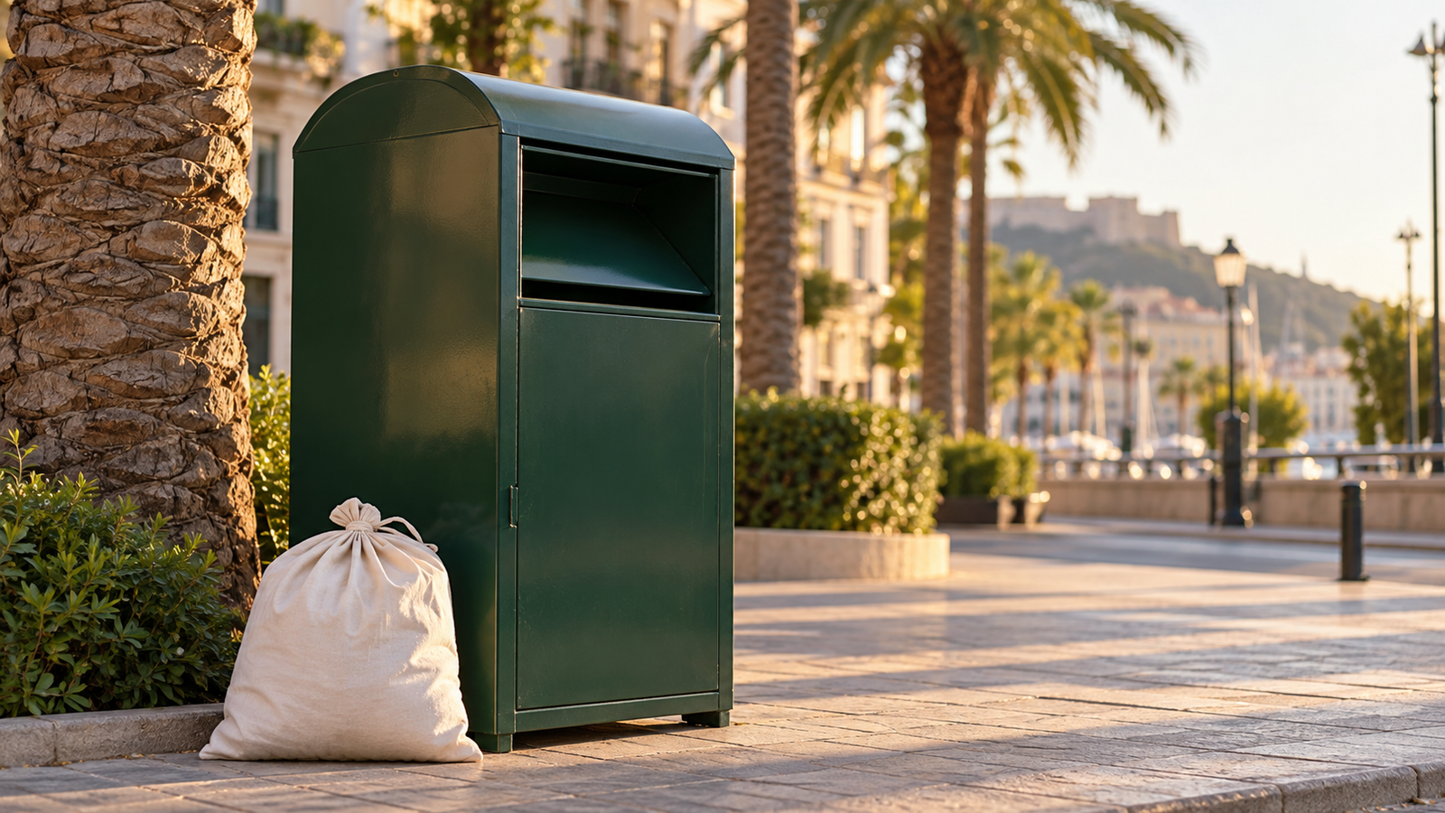 Contenedor para recogida de ropa usada en una calle de la ciudad